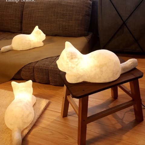 和紙猫のランプ・ライト・ハンドメイド(受注製作)