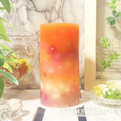 Φ7.8cm×H15cm ペタルキャンドル (オレンジ) № 000755 /Gradation Candle