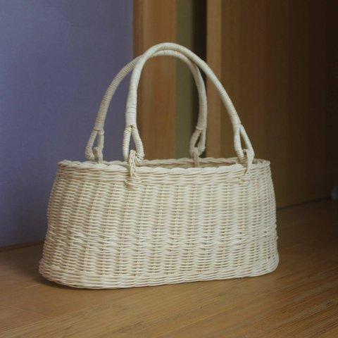 かごバッグ＿オーバルバスケット / rattan basket bag / 籐の横長かごバッグ バスケット かご 収納 インテリアにも 