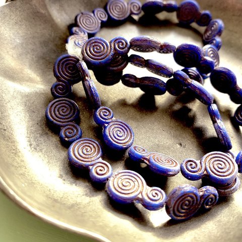 【6コセット】JIRI＊IVANA#czech beads#チェコビーズ　魔除けのスパイラル　spiral16✖️11㍉　茄子紺navyblue/copper