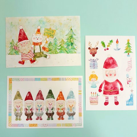 【再販】サンタなクリスマスカード　三枚セット