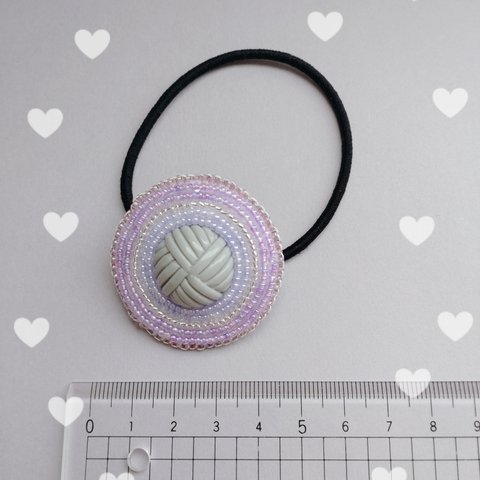 ビーズ刺繍のサークルモチーフのヘアゴム（パープル）