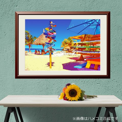 【アートポスター】キュラソー島 サーフボードと案内板（作品No.269）