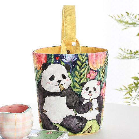 Panda パンダ トートバッグ ハンドバッグ 花花 和花 パンダ柄 エコバッグ 学生手袋 かわいい 中国のパンダ キャンバスバッグ
