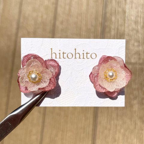 【本物の花　カシスピンク紫陽花♡♡　ピアスorイヤリング】カラフル　可愛い　夏　イヤーカフ