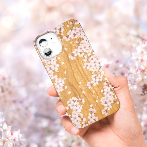 桜の木で作った桜のウッドケース iPhone チェリーウッド 木製スマホケース