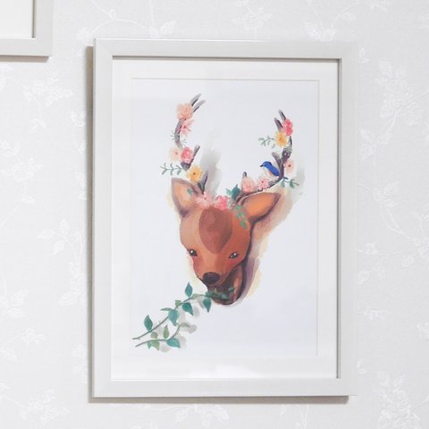優しい壁掛けの鹿 A4ポスター