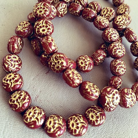 再販【6コセット】JIRI＊IVANA#czech beads#チェコビーズ　flower10㎜　bordeaux red/bronze