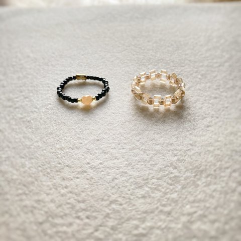 orangeチェコビーズ ring & beige parallel set 2つで400yen 