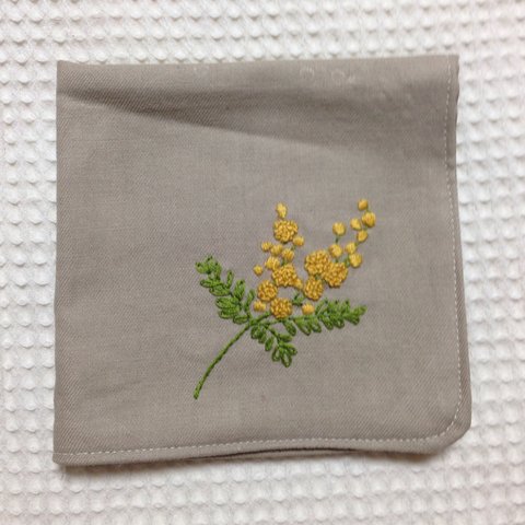 【受注製作】コットンの刺繍ハンカチ☆ミモザ