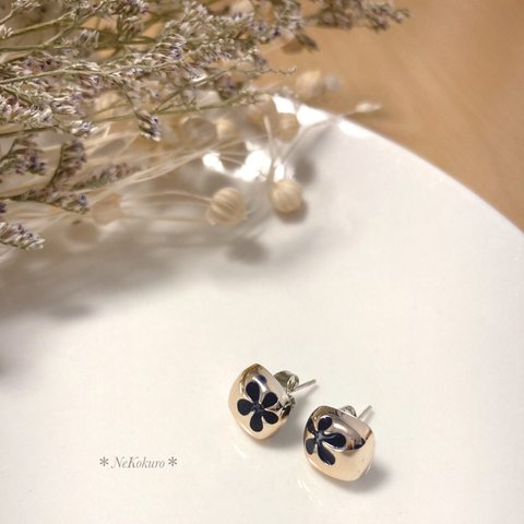 シルバー藍色花ピアス