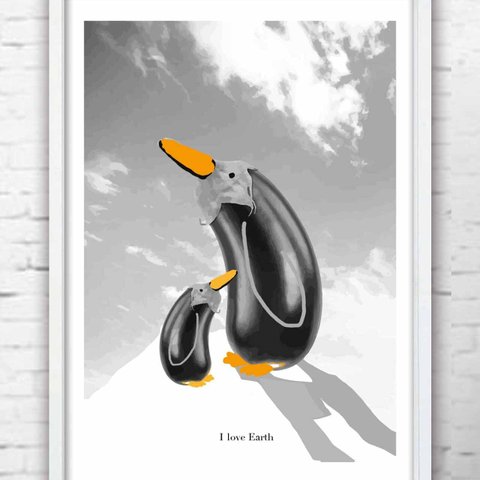 ほのぼのペンギン　ナス　野菜　ポスター  A4　アート  アートポスター　全作定評品質　959