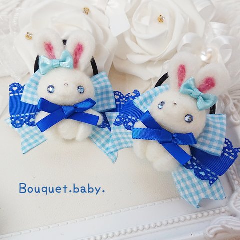 うさ🍓ツインヘアゴム💝🐰チェックリボン୨୧キッズ୨୧プレゼントにも💛  Bouquet&baby