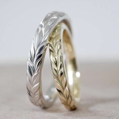『𐊋onoha𓇢』月桂樹の結婚指輪 オーダーリング ペアリング 2本セット (プラチナ or ゴールド )( 光沢仕上げ ) 植物 結婚指輪のオーロ