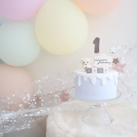 数量限定！ライトブルークレイケーキ☆ハーフバースデー誕生日ケーキ　誕生日ケーキ　記念日　自宅撮影　1歳以外でも承ってます♪