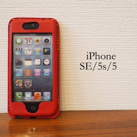 iPhone SE/5s/5　カバー　ケース　赤　【選べるステッチ】 【名入れ可】