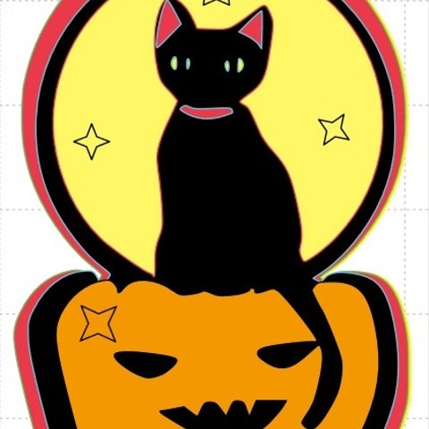 『ハロウィン風黒猫＆ジャックランタンオーナメント』カットデータ