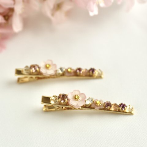 八重桜とビジューのヘアクリップ　一つ