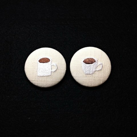 刺繍ボタンブローチ　「コーヒー」