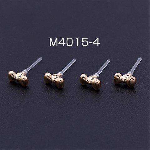 M4015-4  12個  樹脂ピアス リボンA 4×6mm クリア/ゴールド3×【4ヶ】