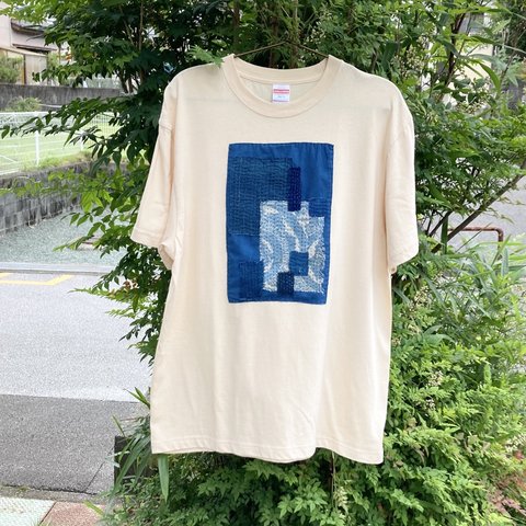 1949 size L 襤褸　リメイク　tシャツ 藍染め　藍染　型染め　古布　パッチワーク　ヴィンテージ　刺し子　