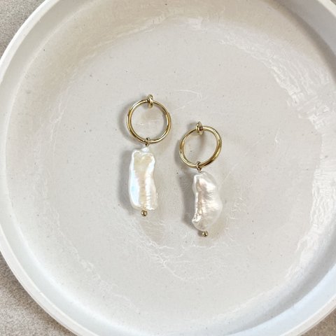 freshwater pearl hoop earring(gold)