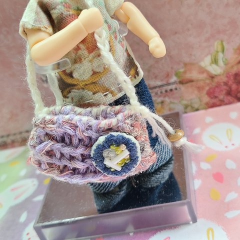 [ねんどろいどどーる　オビツ11]　バッグ　手編み　刺繍パーツ付　2