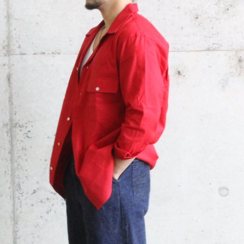 【OPEN COLLAR SHIRT】シャツ　オープンカラーシャツ　コットン　リネン　