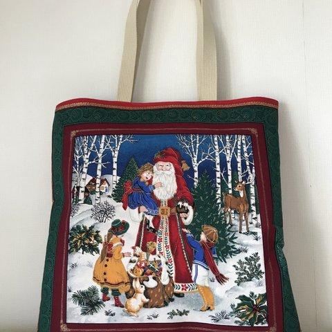 サンタクロースと森の子どもたちの大きなクリスマストートバッグ