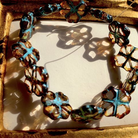 【4コセット】JIRI＊IVANA #czech beads#チェコビーズtable cut clover leaf15㎜　crystal picasso/blue