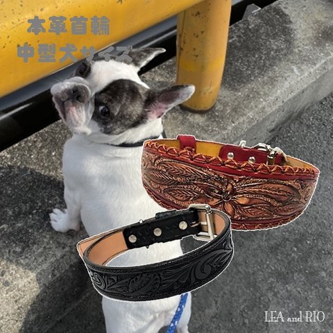 首輪 くびわ 本革 レザー 南国 彫刻 中型犬 大型犬 ハワイアン 犬 ペット アクセサリー カラー ナチュラル おしゃれ 可愛い シンプル 天然素材 ハンドクラフト R50 R53