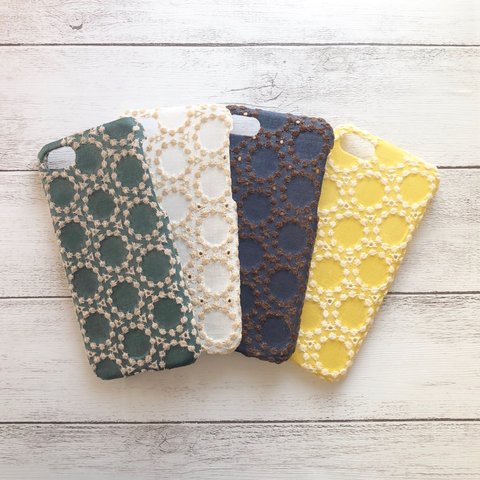 【全４色】刺繍 サークル レース ＊iPhoneケース スマホケース＊