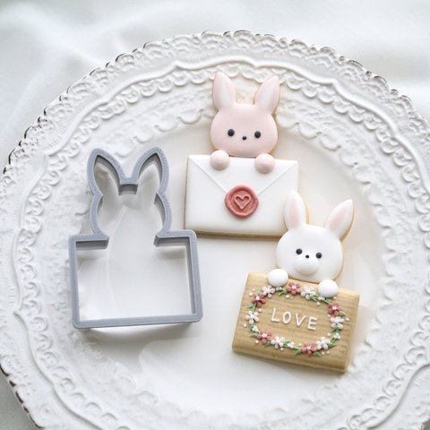 ウサギ　メッセージプレート　クッキー型　(Design by sweets bouquet)