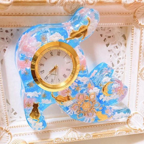 12/25♡20時頃販売♡現品限り♡再販無し♡雪解け桜-猫の置き時計