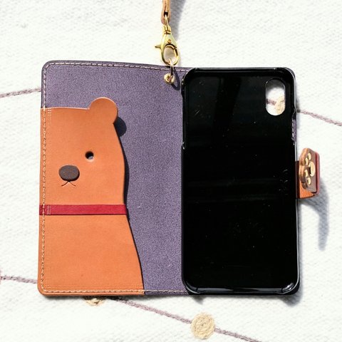 手帳型スマホケース＊leather kumaho case