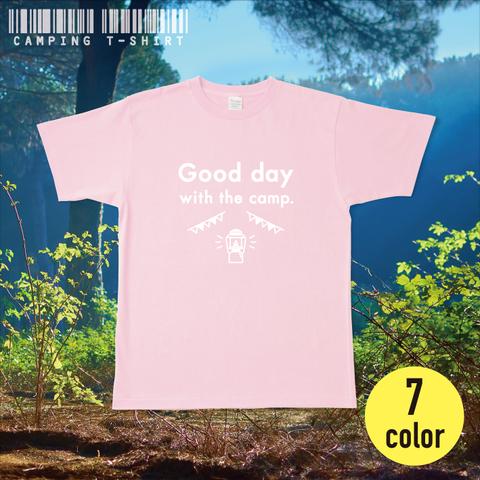 キャンプTシャツ「Good day」淡色＋白デザイン S〜XL