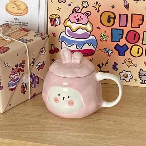 ピンク ウサギ マグカップ コーヒーカップ   セラミックコップ ティーカップ