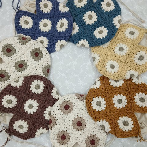 花柄モチーフ編みショルダーバッグ(7種類)