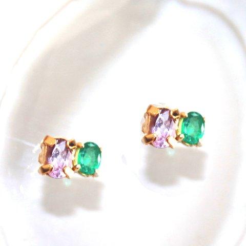 - natu no hajimari - Emerald & Amethyst Earrings/Pierce