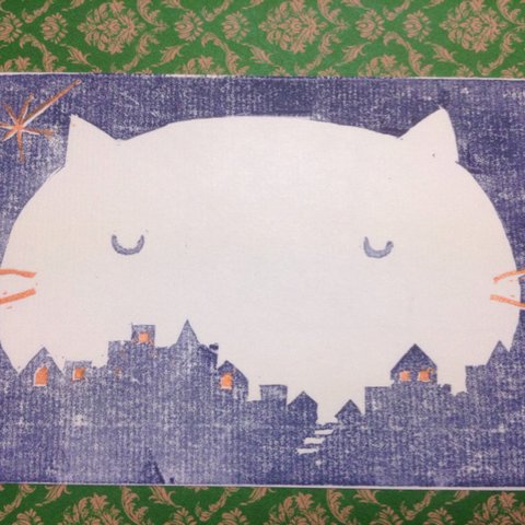 ねこのまち(版画)