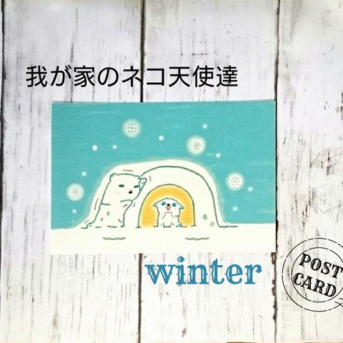 我が家のネコ天使達冬イラストポストカード2枚セット③