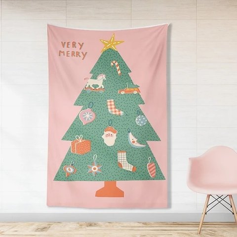 クリスマスツリー　タペストリー　014 ピンク