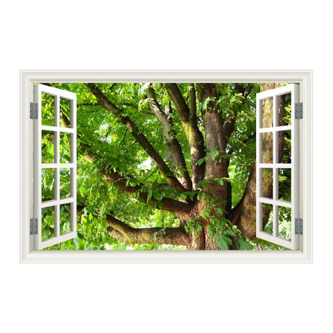 ウォールステッカー 窓枠 樹木 wkwd07s グリーン 植物 風景 景色 シール