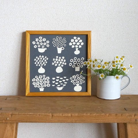 「 flower base（ charcoal ）」20cm角ポスター