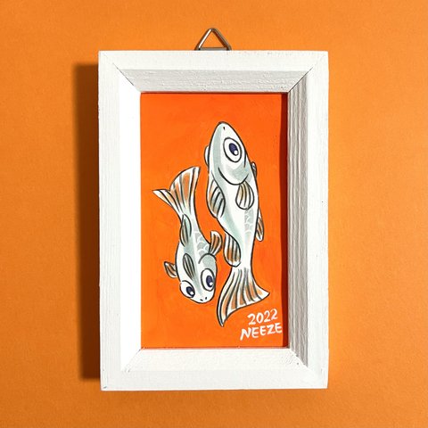 ミニ原画 家の壁シリーズ12【オレンジの魚のイラスト】