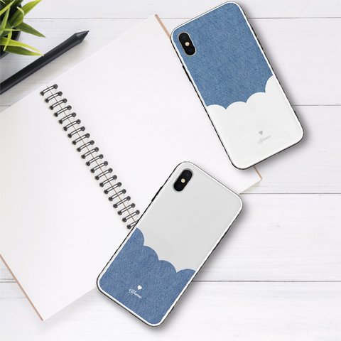 スマホケース　バイカラー＊denim　＜強化ガラス+TPU＞　iPhone13mini 14Pro iPhoneケース