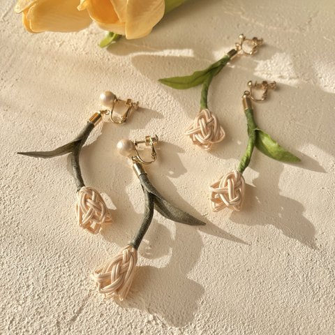 rattan tulips pierce & earring ラタンチューリップピアス&イヤリング　オリーブグリーン