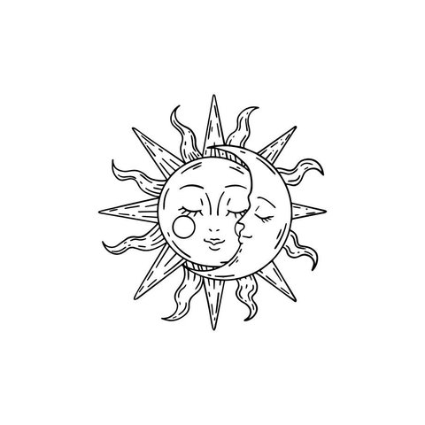 太陽と月【C-50】｜10日間持続 新感覚タトゥーシール 防水 ワンポイント