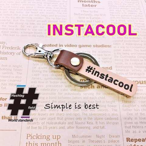 #instacool 本革ハンドメイド ハッシュタグ チャーム キーホルダー Instagram インスタグラム