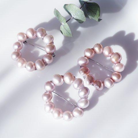 ☆天然の色★桜真珠のサークルブローチ　～花影